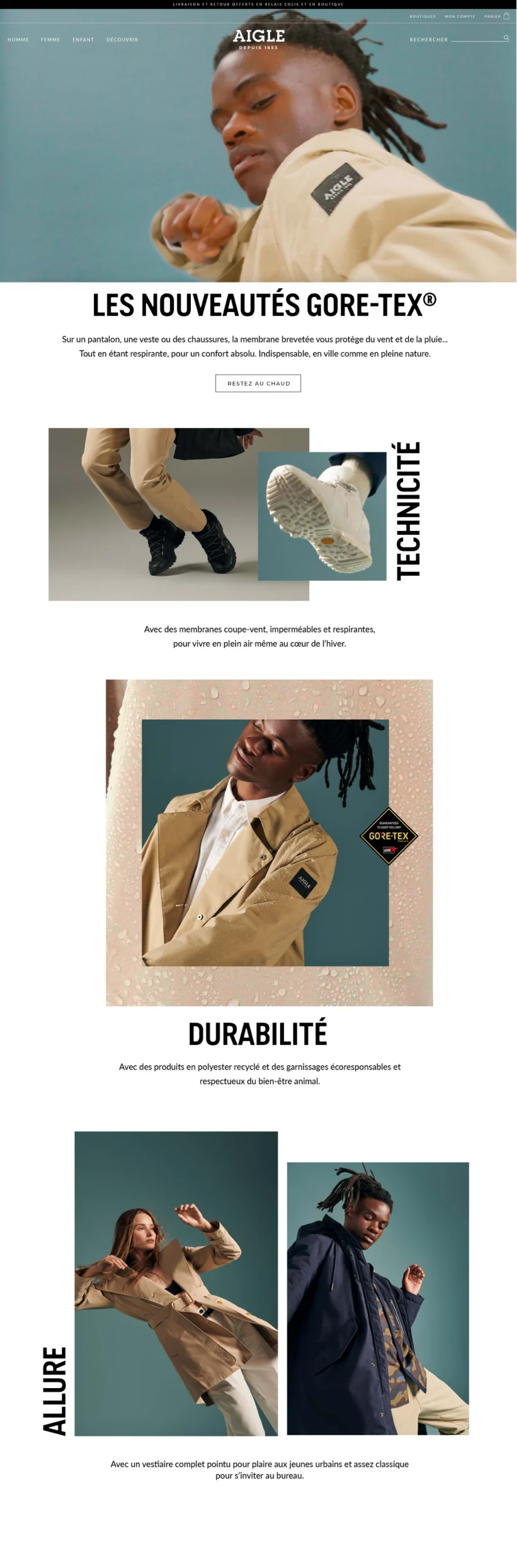 Landing page Gore-Tex complète : technicité, durabilité, allure