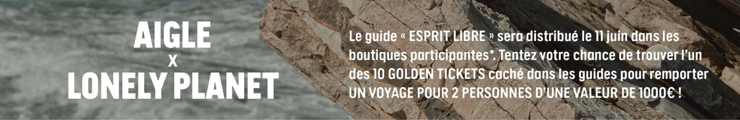 Encart Aigle x Lonely Planet annonçant la distribution du guide