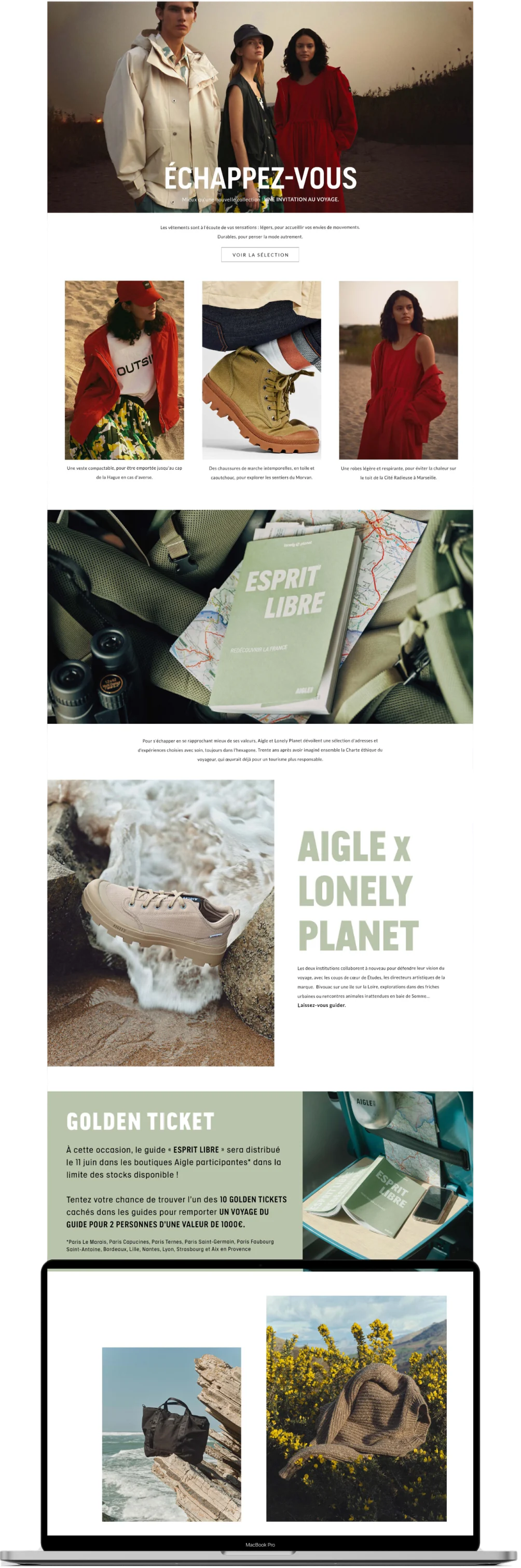 Landing page Aigle x Lonely Planet complète