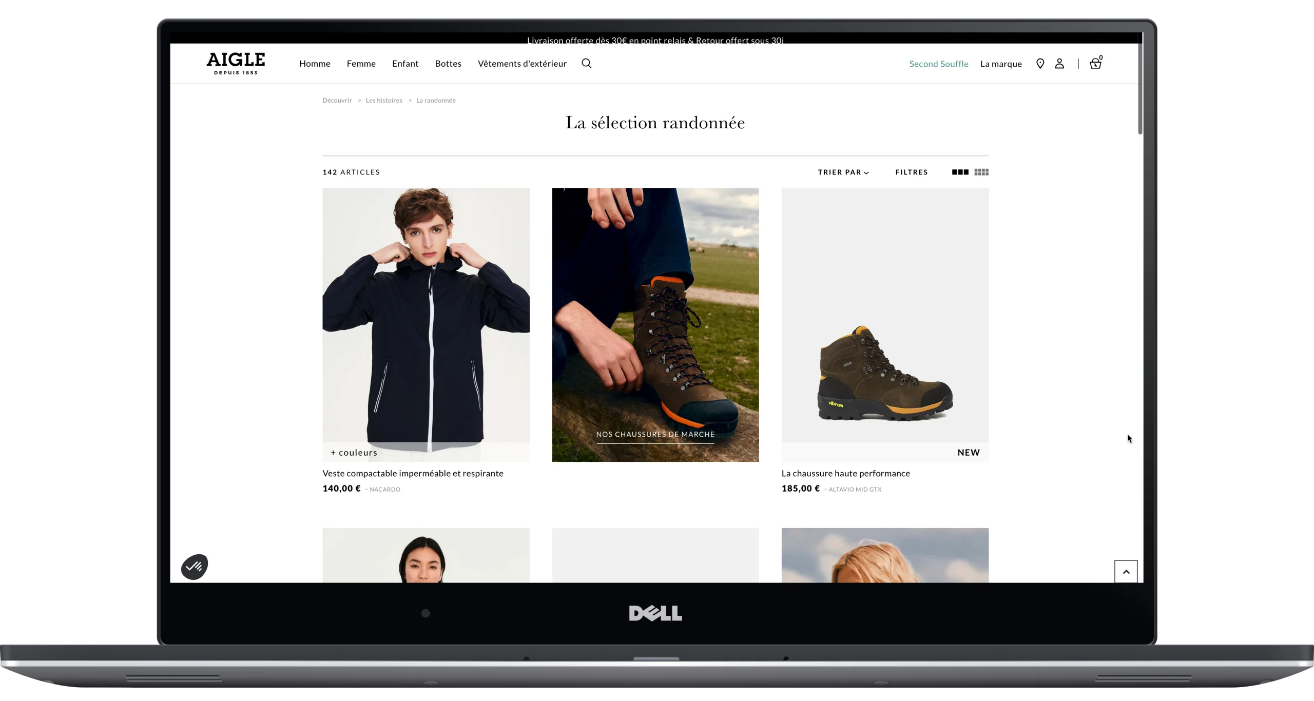 Page produit « La sélection randonnée » sur un ordinateur portable