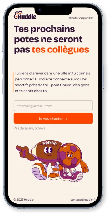 Landing page Huddle sur mobile