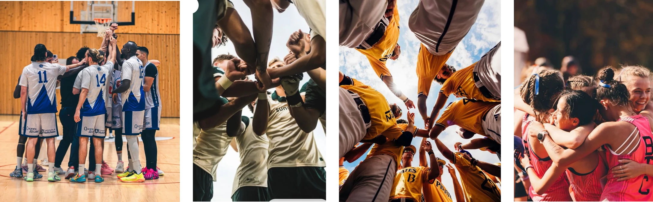 Photos d'équipes sportives qui célèbrent ensemble