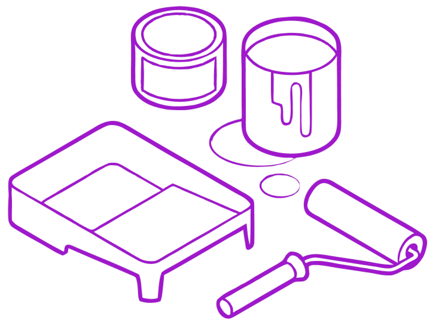 Illustration : pots de peinture, bac et rouleau