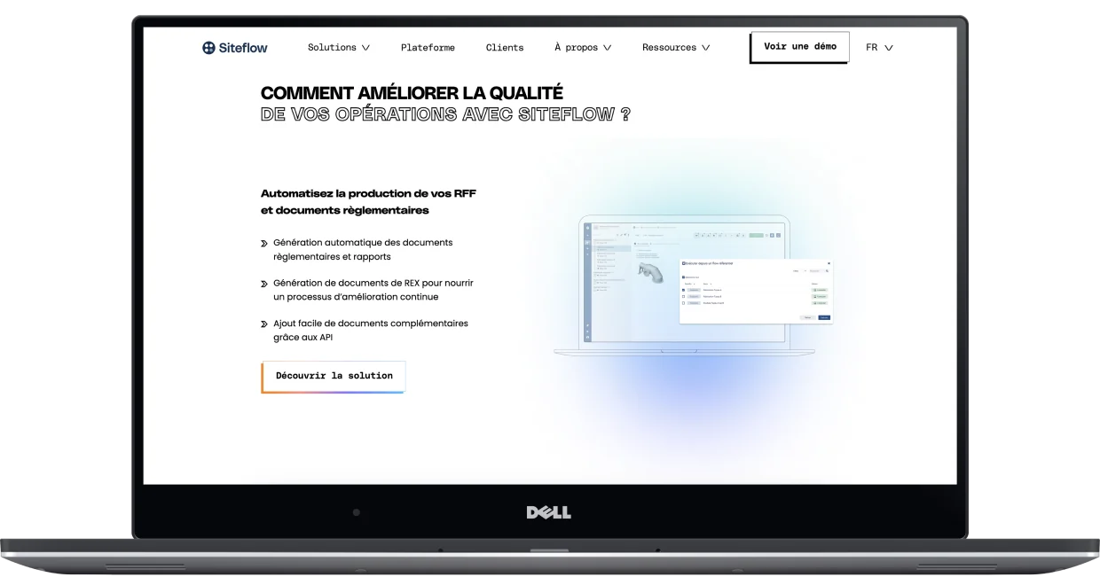 Page du site web Siteflow sur un ordinateur portable